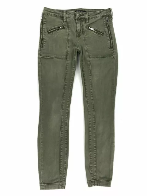 Kendall & Kylie Sz 23 Olive Green Ankle Skinny Jeans Zipper Accent Pocket Pants