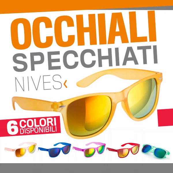 OCCHIALI DA SOLE specchio colori fluo festa spiaggia moda lenti specchiate Nives