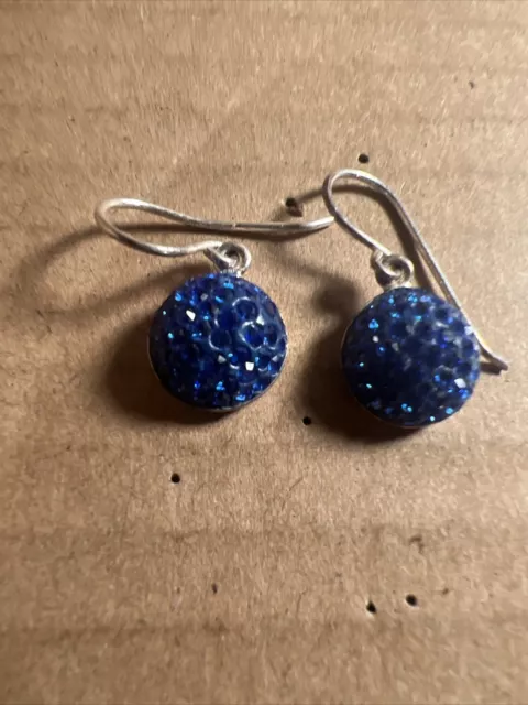 Laura Ashley Sterling Silver Encrusted Earrings blue signed LA 925