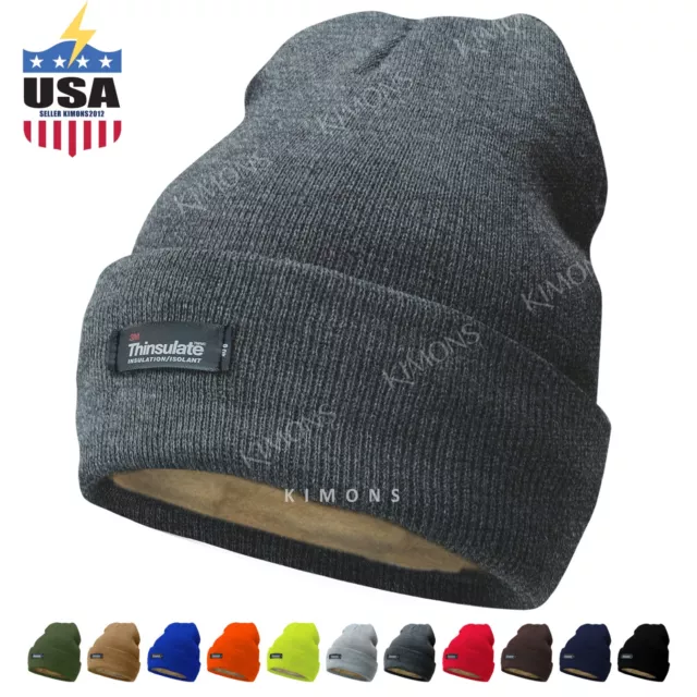 Mens Womens Winter Thermal Fleece Lined Insulated Knit Beanie Hat Cuff Cap Ski