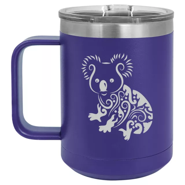 15oz Tumbler Coffee Mug Handle Lid Travel Cup Vacuum Insulated Fancy Koala Bear
