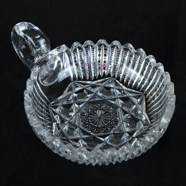 Antique ABP American Brilliant Cut Glass 4.5" diameter Handled Crystal Nappy