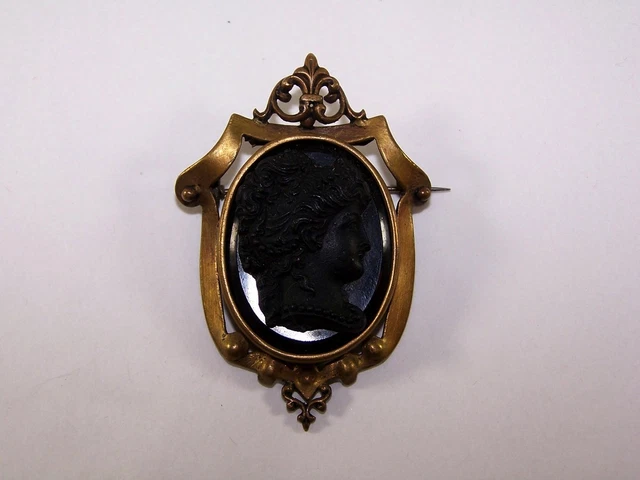 BROCHE 19ÈME RELIQUAIRE CAMEE PORTRAIT FEMME DE PROFIL CAMEO KAMEE