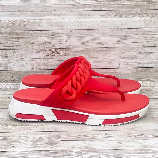 Fitflop Shoes Womens 8 Heda Chain Toe Post Sandal Red Thong Flip Flop Wedge