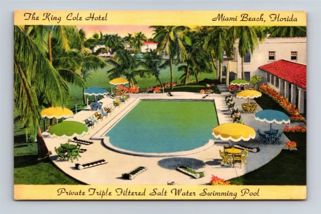 Postcard FL Miami Beach Florida The King Cole Hotel Swimming Pool c1950s U22