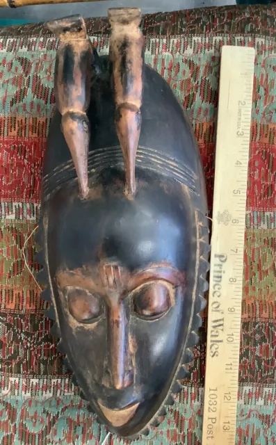 African Faced Wooden Mask - TRIBAL ART PRIMITIF, Two Birds 13”