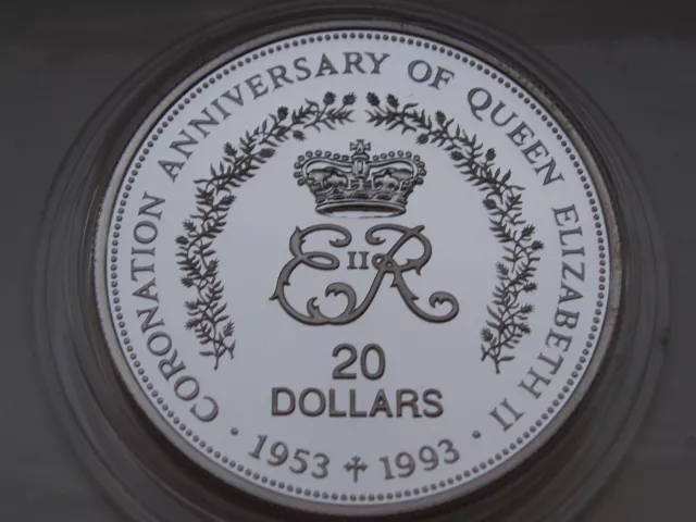 1 Oz Silver 1993 Niue 20 Dollars Queen Elizabeth Ii 40Th Anniversary Proof