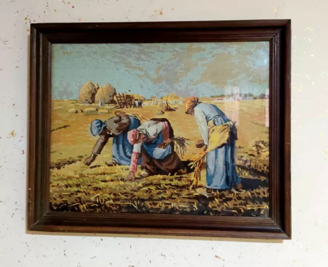 Needlepoint Embroidery Canvas Antique Handmade Famous Painting France Framed