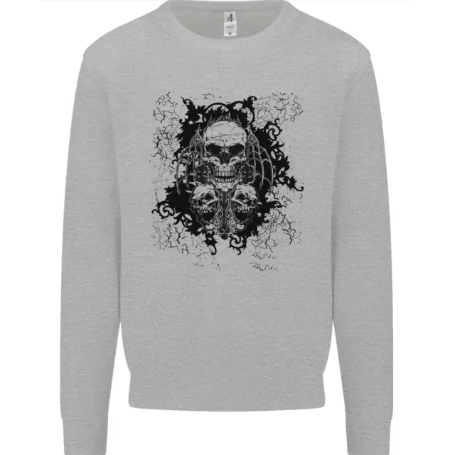 Three Skulls Demon Biker Gothic Tattoo Mens Sweatshirt Jumper