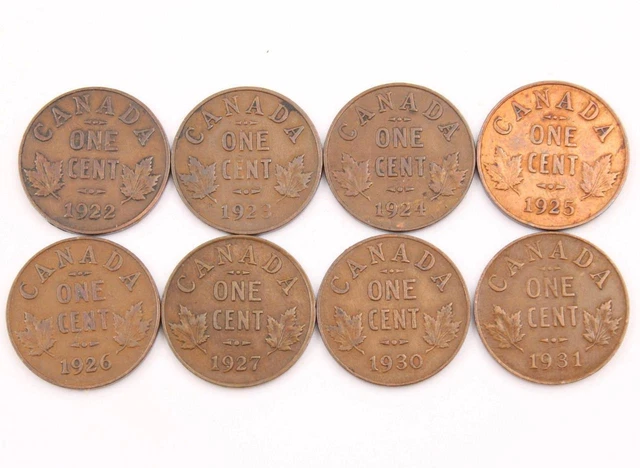 1922 1923 1924 1925 1926 1927 1930 1931 Canada key date cents  VG 8-coins  (2)