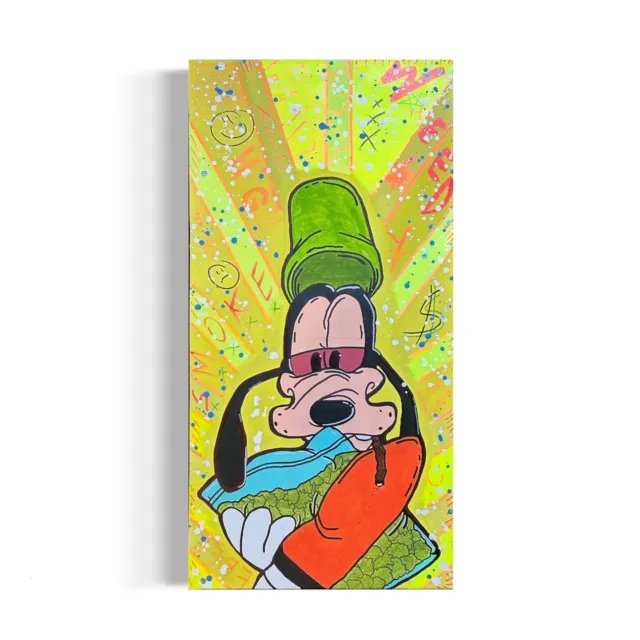 Quadro Dipinto A Mano Su Tela, Pop Art Icone Disney, Pippo/Weed Arte Moderna