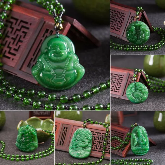 Nachahmung Jadeit Buddha Guanyin Glück Amulett Anhänger Charme Halskette Schmuck