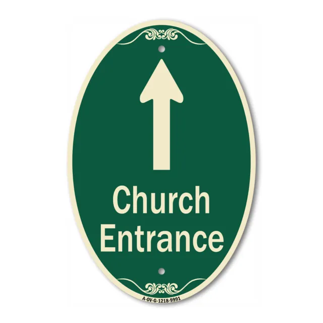 Designer Series - Church Entrance Ahead With Up Arrow 12" x 18" Heavy-Gauge Alum