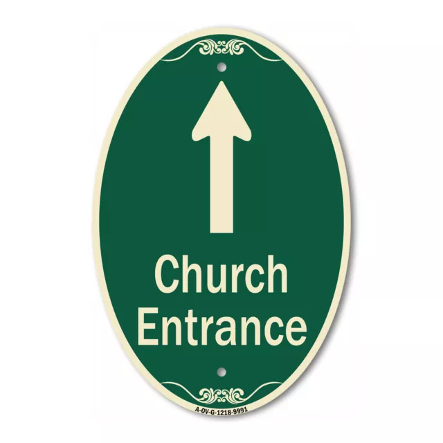Designer Series - Church Entrance Ahead With Up Arrow 12" x 18" Heavy-Gauge Alum
