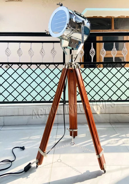 Hollywood Studio Spotlight Tripod Floor Lamp - 65 Inch Vintage Brown Office Decor