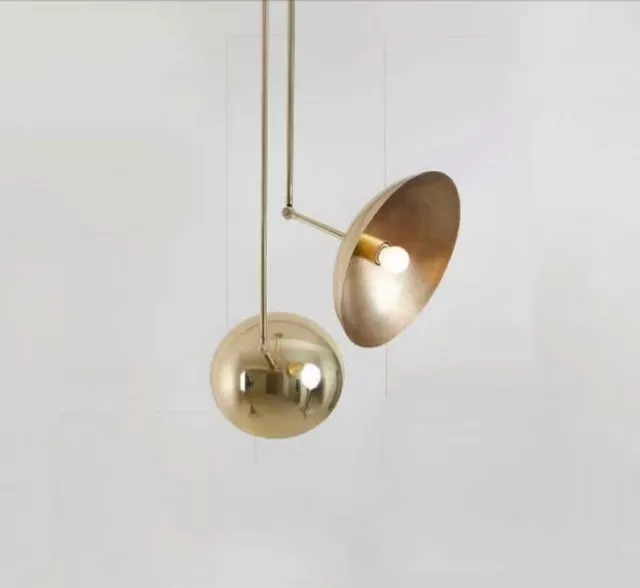 2 Light Domed Pendant Mid Century Modern Italian Brass Sputnik Chandelier NK2