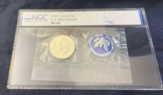 1973 S Eisenhower Silver Dollar Us Mint Sealed Blue Ike - Ngc Graded Ms66!!!