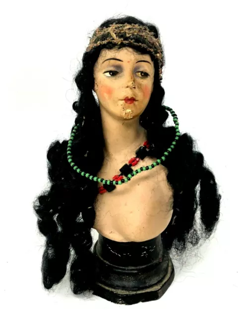 Art Nouveau Buste de Mode Vers 1900 Plâtre Polychrome Jeune Femme