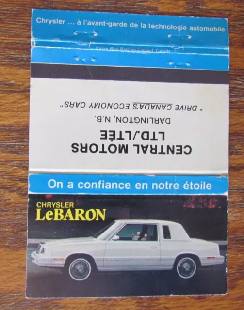 1982 Chrysler Lebaron Car Dealer Matchbook Cover: Darlington, Nb Matchcover -B5