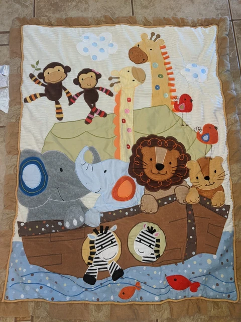 Lambs & Ivy Comforter Quilt Crib Blanket Noah's Ark Rattle 35x45 Baby Jungle