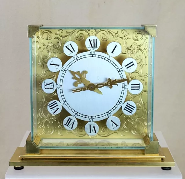 1960 Hour Lavigne (France) "JUST" Clock hand engraved gilt-bronze 8-day 11-jewel