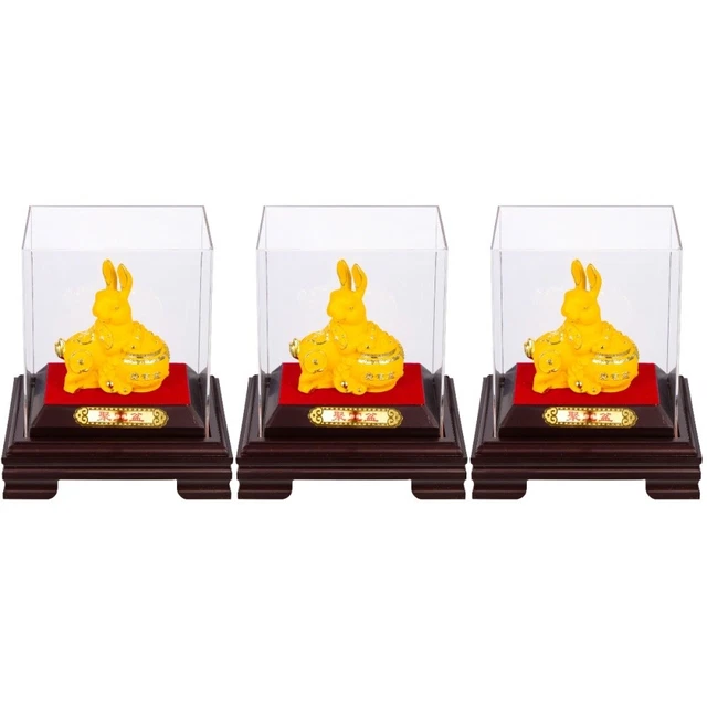 3 Pack Statues De Lapin Table 2023 Figures D'animaux Du Zodiaque Décorer Auto