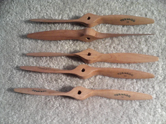 New Lot of 5 RC Airplane Tornado 14 Wood Propellers Props 9" Long NOS New Lot of 5 RC Airplane Tornado 14 Wood Propellers Props 9" Long NOS