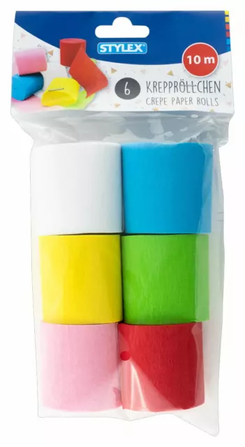 STYLEX Krepppapier  6 Rollen farbig sortiert Bastelkrepp Bastelpapier Deko Krepp