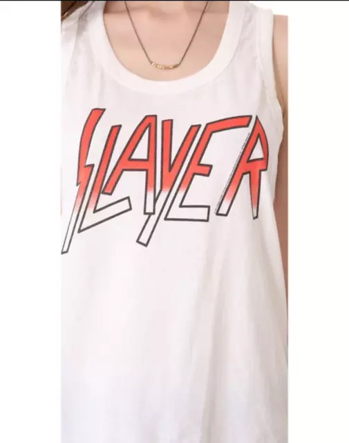Slayer logo on a white tank top by Chaser Brand 80's Metal Band Tee 3