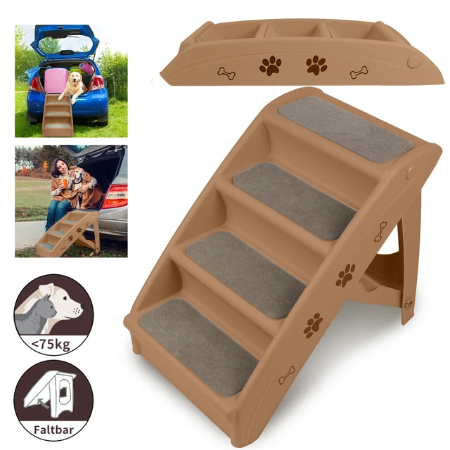 4 Stufen Haustiertreppe Hundetreppe 75kg Katzentreppe Klappbar Hunderampe Braun