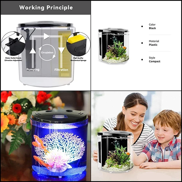 YCTECH 1.2Gallon Betta Aquarium Starter Kits Fish Tank with LED Light and Filter