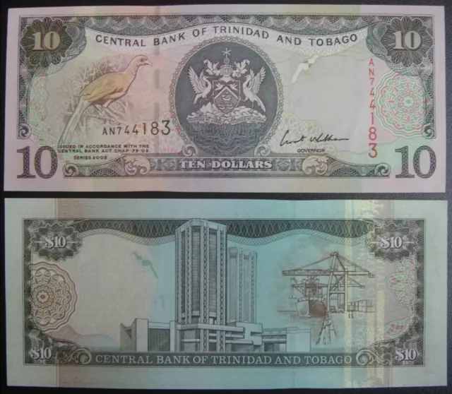 Trinidad and Tobago BANKNOTE 10 Dollars 2002 UNC P43 note