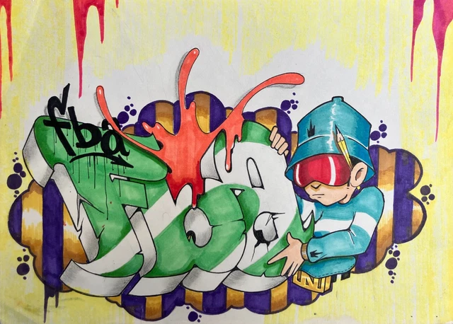 Dessin Graffiti Original NOTCH 56 - Cope2, Sonic Bad, T-Kid, Mode2 - 21x28 Cm