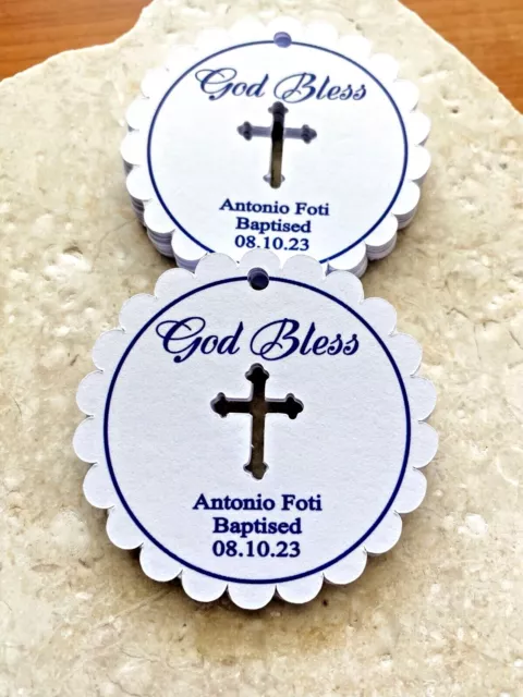 10 White Gift Tags Religious Cross Christening Bomboniere Personalised Baptism 2