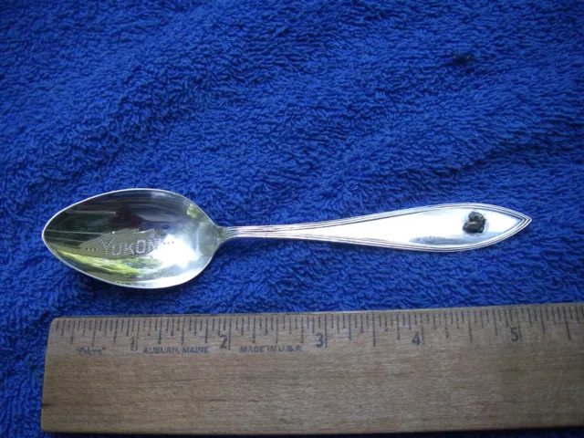 Antique Canadian YUKON Souvenir Spoon w/APPLIED GOLD NUGGET-W Trademark-NR