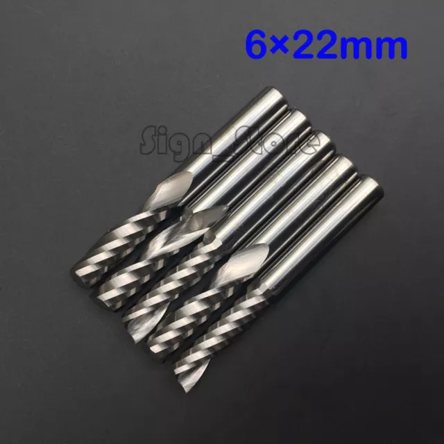 5PCS 6mm x22mm Carbide CNC Router Bits, Single Flute Spiral Cutters End Mills SG