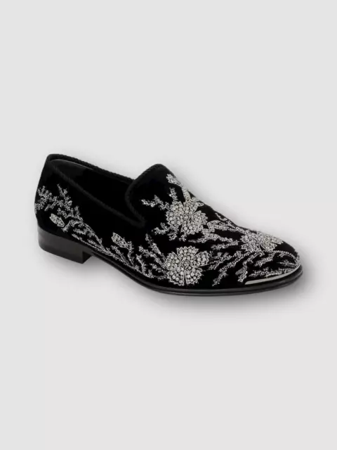 $1500 Alexander McQueen Men Black Embellished Velvet Oxford Loafer Sz EU 41/US 8