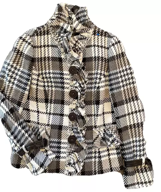 ❤ Womens Size 4 ETCETERA Plaid Ruffle Jacket Blazer Wool Blend