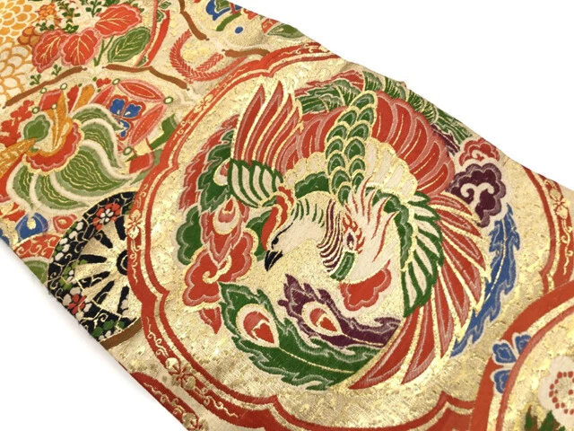 6177189: Japanese Kimono / Antique Nagoya Obi / Woven Bird With Kiku & Paulo