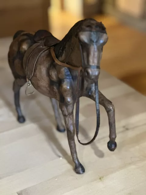 Vintage Equestrian Leather Wrapped Horse  W/Saddle