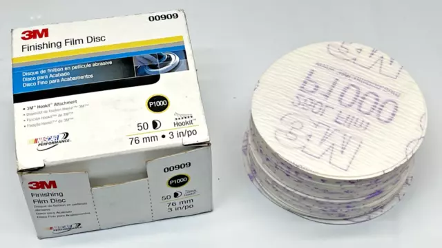 3M Hookit Finishing Film Abrasive Disc, # 00909, 3" in, P1000 - 50 disc box