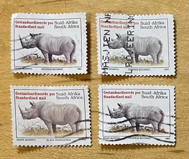 South Africa Postage Stamp Lot Of 4 Black Rhino 1993 Diceros Bicornis Used