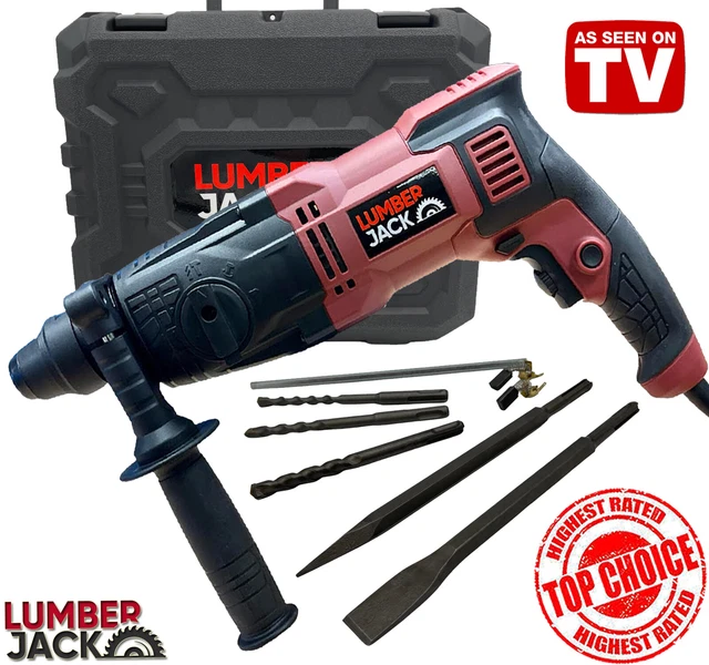 Lumberjack 3 Mode SDS Drill with Rotary Hammer Chisel Bits & Carry Case 240v