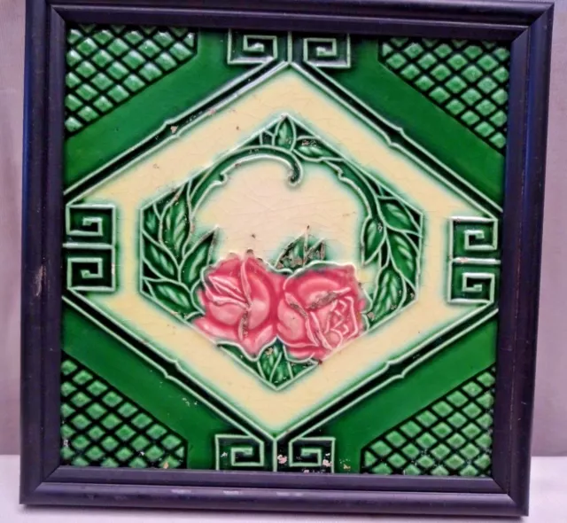 Antique Tile Majolica Japan Art Nouveau Frame Architecture Geometric Design#403 2