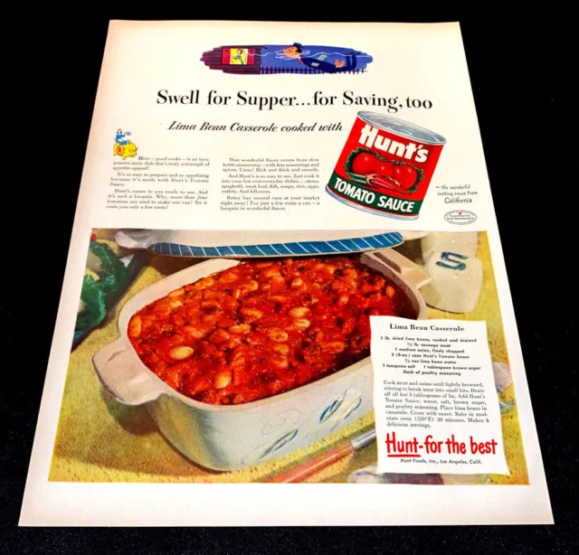 1940s Hunt's Tomato Sauce  Large Print Advertisement In Full Color Recipe