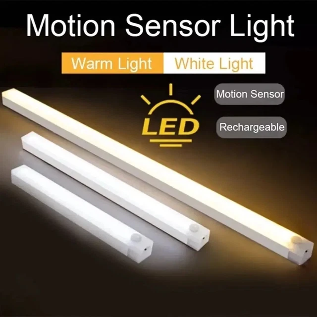 STRIP LIGHT LED PIR Motion Sensor Wireless USB Rechargeable Cabinet ...