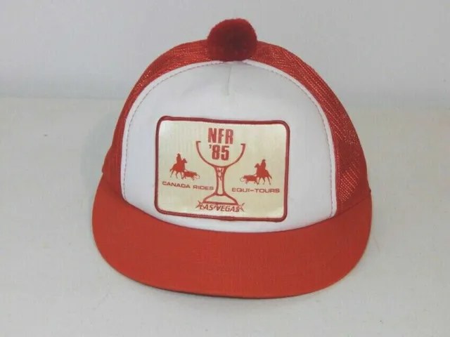 💥 SUPER RARE 💥 Vintage 1985 NFR National Finals Rodeo Las Vegas hat derby pom