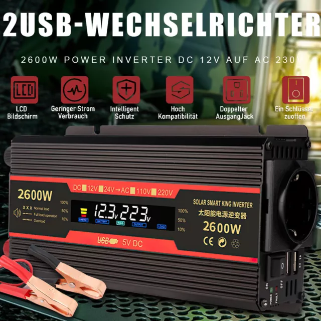 6000W Reiner Sinus Spannungswandler DC 12V - AC 230V Inverter Wechselrichter USB