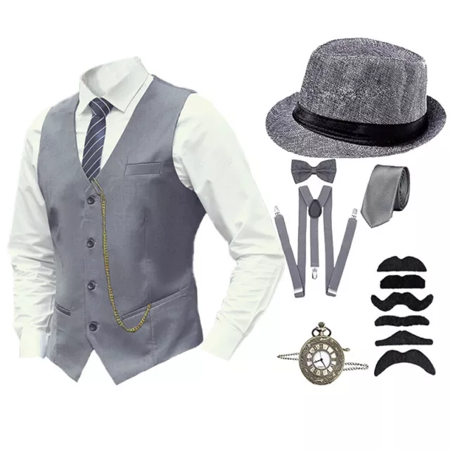 8PCS 1920S MENS Costume 20s Accessories Outfit with Gangster Vest ...