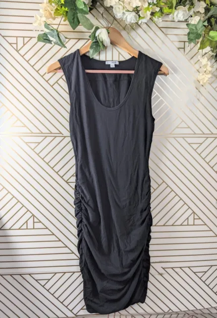 James Perse Standard Women's Ruched Side Mini Dress Black Sleeveless Size 2 READ